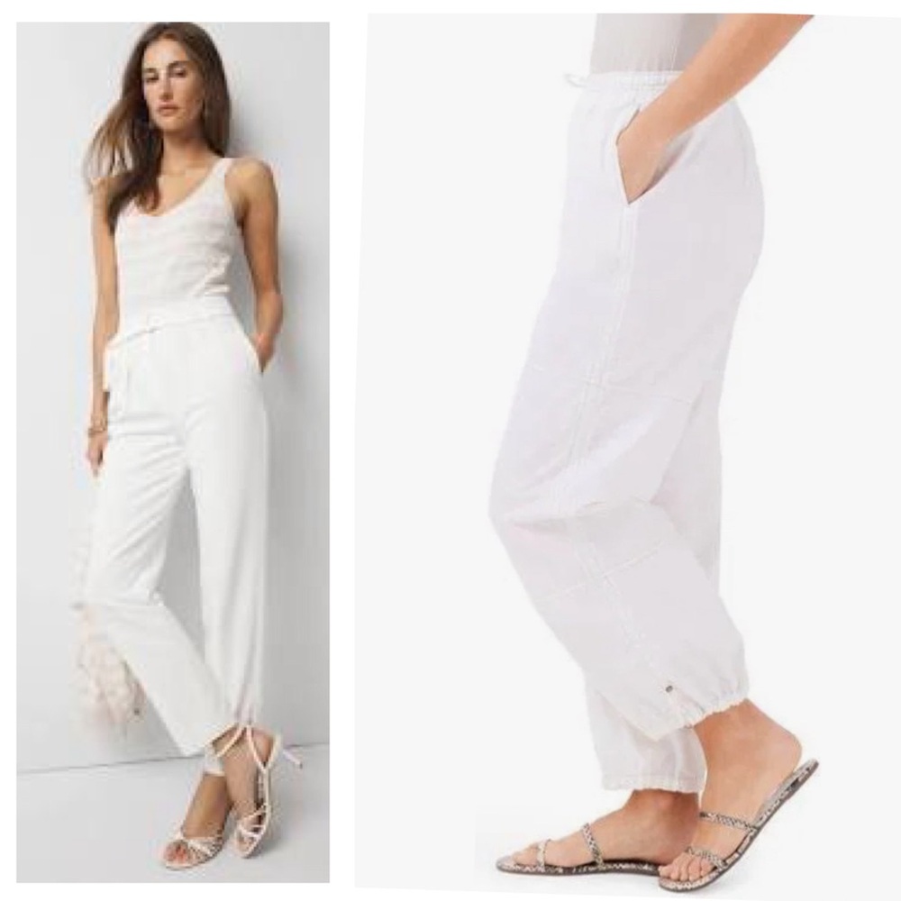White Cotton Trousers Lightweight Relaxed Cropped Ankle Pants Womens Size 12
